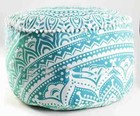 Ottoman Indian Mandala Printed Pouffe Foot Stool Cover Round Decorate 100%Cotton