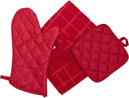 Kitchen Towel Set - Red - Pot Holders, Oven Mitt, Dish Towel, Dish Drying Mat - Picture 5 of 7