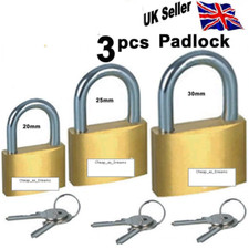 BRASS PADLOCK + 2 KEYS 3 DIFFERENT SIZES WITH FREE P&P