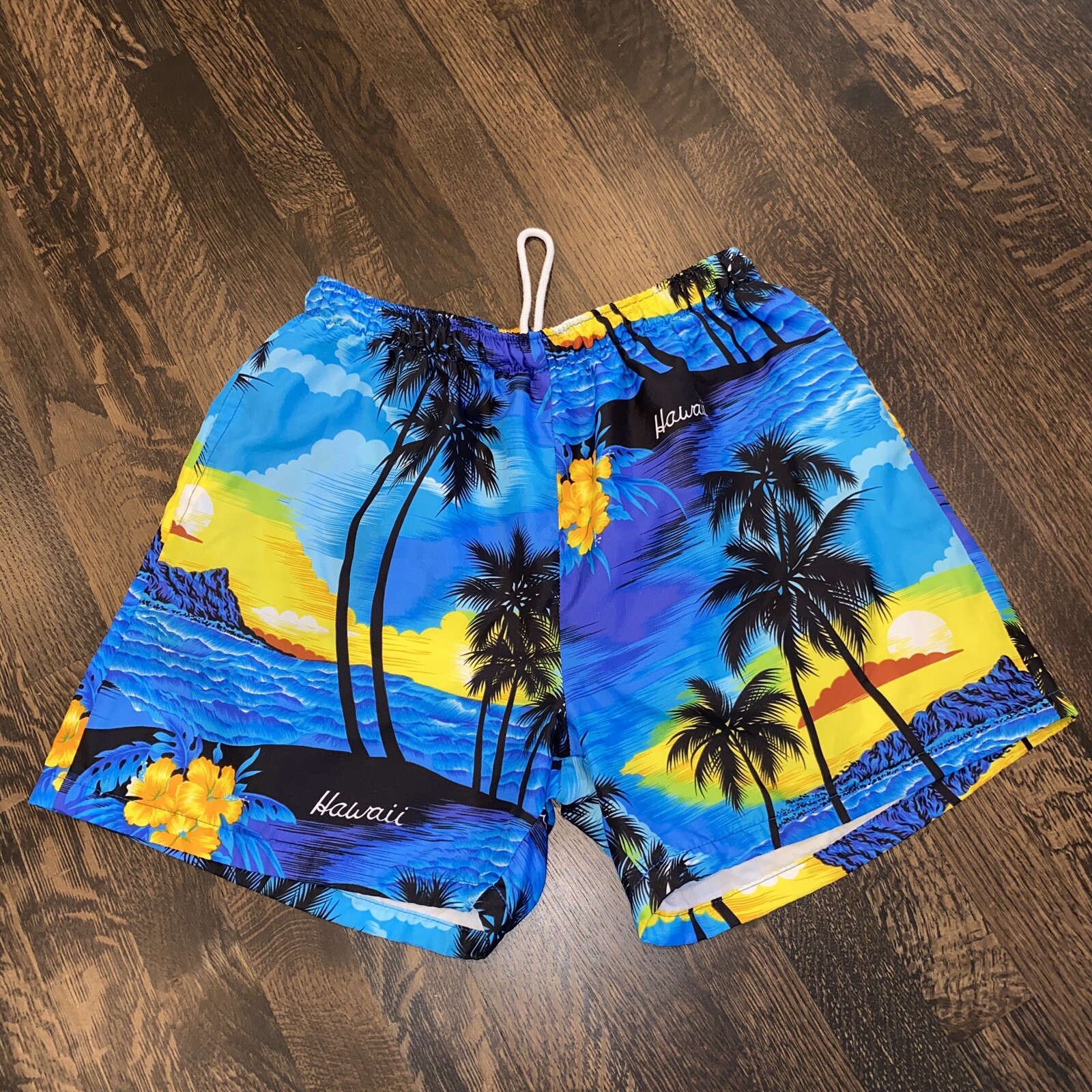 ROYAL CREATIONS Hawaiian Shorts Blue Hawaii Print VTG… Gem