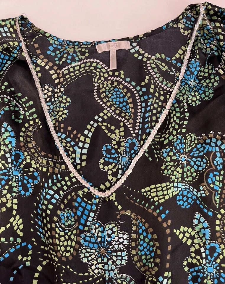 METRO 7 Top Para Mujer 18W/20W Floral Paisley Lentejuelas Cintura Imperio Boho Camisa Sedosa Foto 4 de 4