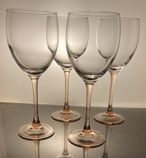 Vintage Luminarc France Set of 4 Rose Pink Stem Wine Glasses (350ml)