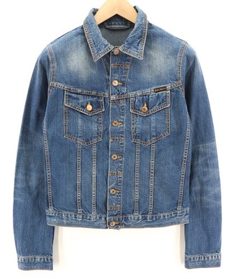 Nudie Jeans Terry Recycle Worn IN Herren JACKE S Blau Baumwolle Denim Waschung