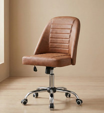 Vintage Style Swivel Brown Leather Office Desk Chair Home