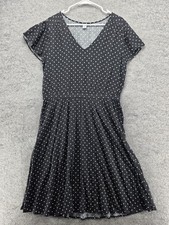 Old Navy Dress Womens Large Tall Black Polka Dot V-Neck Short Sleeve Fit & Flare