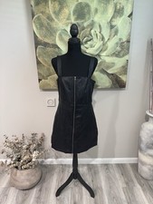 NEW Black Faux Leather Square Neck Sleeveless Zip Mini Dress (Size M)