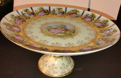 Beautiful Love Story Arnart Cake Plate Hand Painted & Gilded 1950's.