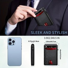 Men's Slim PopUp Bifold Carbon Fiber Wallet, RFID Blocking, Money Clip, Men Gift