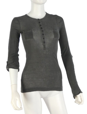 Splendid Supima Cotton Henley Top Grey Roll Tab Sleeve Fitted Size S Casual Y2K
