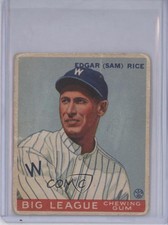 1933 Goudey Big League Chewing Gum R319 Sam Rice Edgar (Sam) Rice #134 HOF d0u