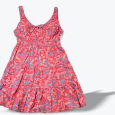 Gap Womens Pink Blue Floral Tiered Mini Dress Smocked Waist Cotton Size S