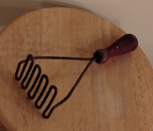 Vintage Wire Potato Masher, Red Wooden Handle, Metal & Wood