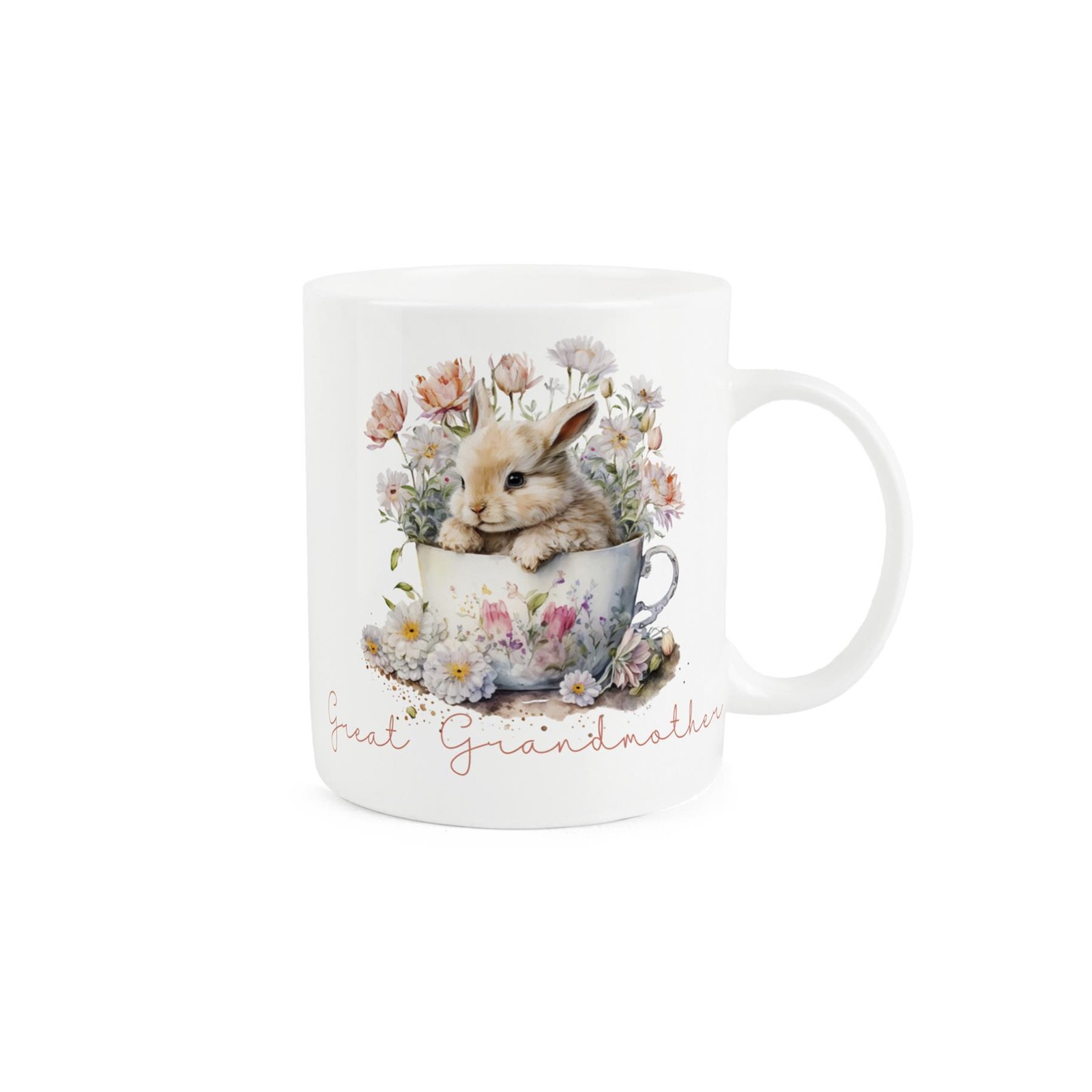 Bunny Rabbit Great Grandmother Mug - Bone China Teacup & Flowers Tea/Coffee Gift
