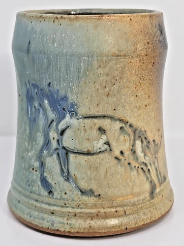 Vintage Stoneware Horse Studio Pottery 4.5" Mug Rustic Glaze Signed U324