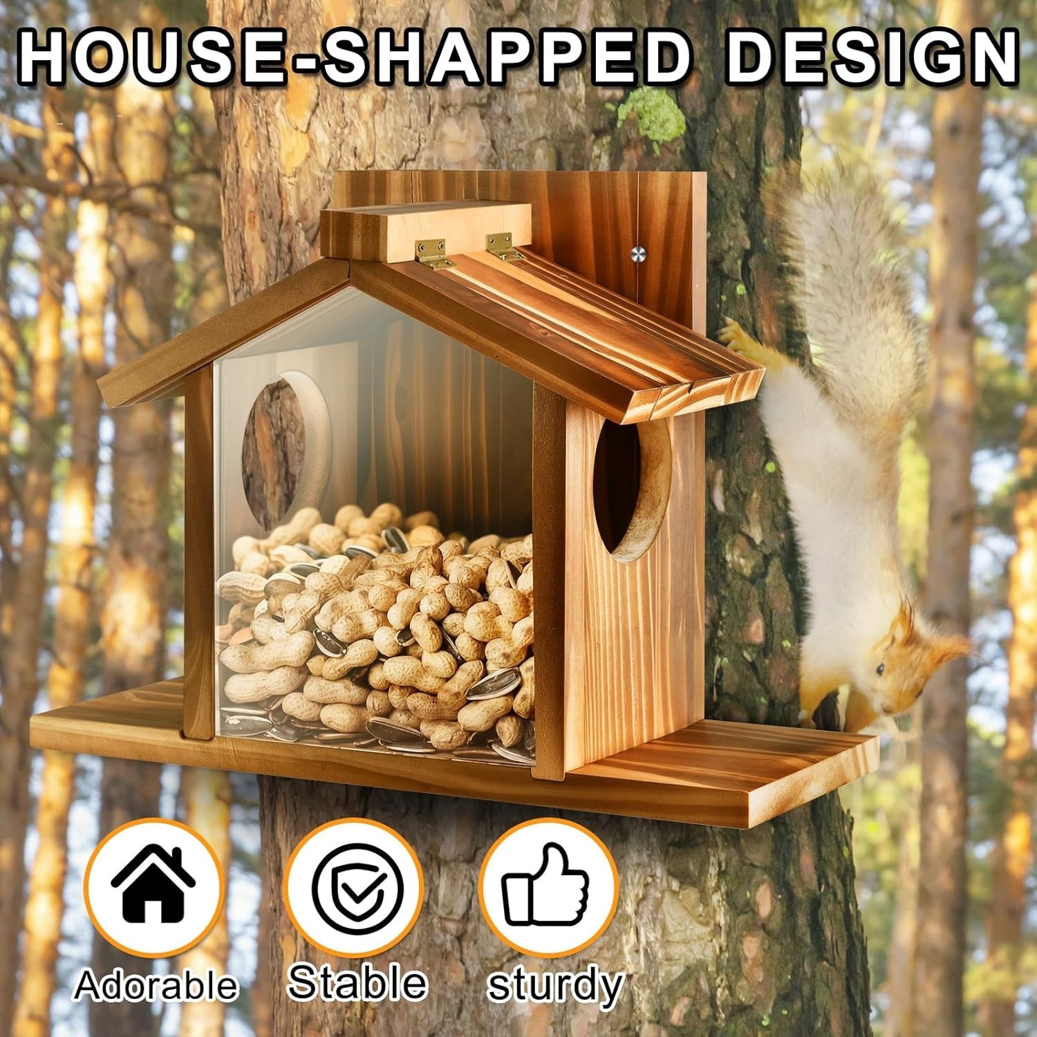 Gnodary Squirrel Feeder, Squirrel Feeders for Outside, Squirrel House for Outdoo