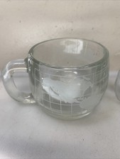 Set of 2 Nestle Nescafe World GLOBE Etched Clear Glass Coffee Mug cup
