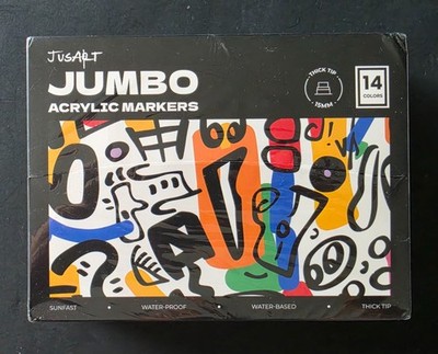 JustArt Jumbo Markers for Posters 15mm Thick Tip Acrylic Paint Markers 14 Colors