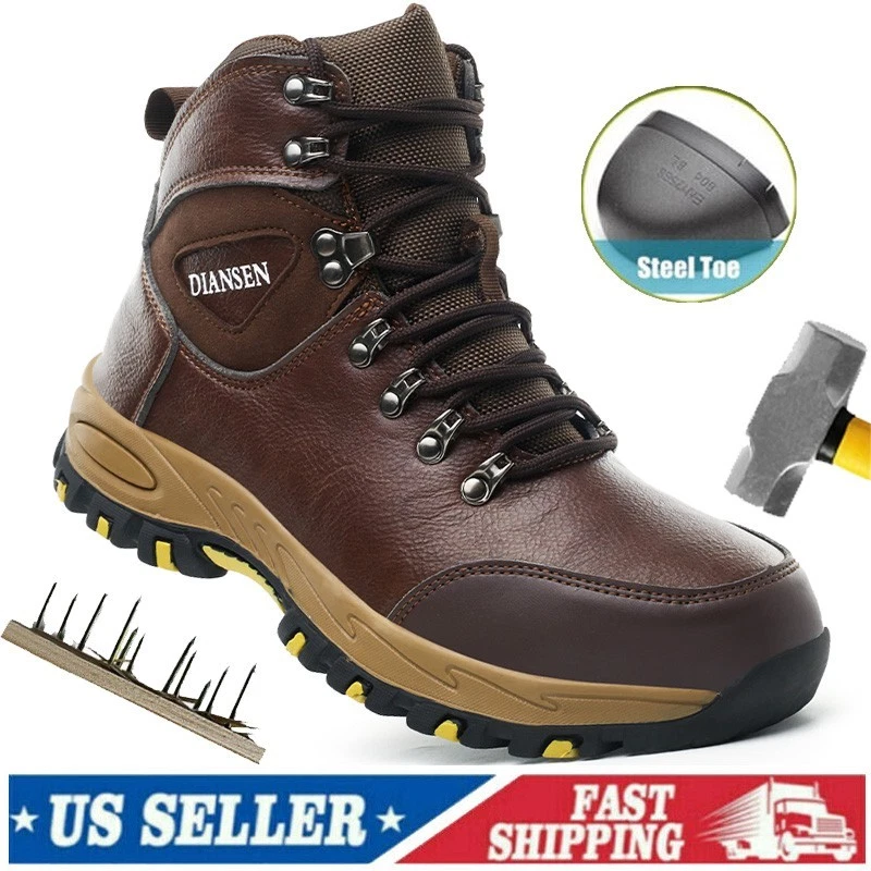 Mens Work Boots Steel Toe Safety Slip Resistant Waterproof Shoes Anti-Puncture