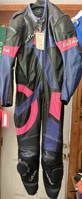LaTrek Black Leather Full Body Motorcycle Racing Suit Size 46 56 New With Tags