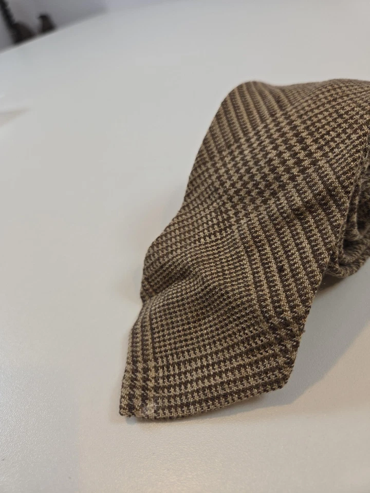 Corbata Polo Ralph Lauren Para Hombre Marrón Pata de Gallo Seda Lino Hecha a Mano en Italia Foto 2 de 4