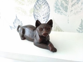 BORDER FINE ARTS CUBIST WALNUT CAT FIGURINE STONE RESIN APPROXIMATELY 12 INCHES