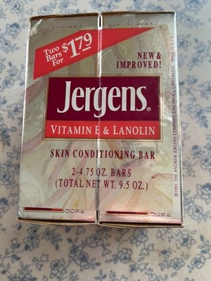 Rare! Jergens Vit E & Lanolin Skin Conditioning Bar Soap 2 Pack  4.75oz Bar NOS