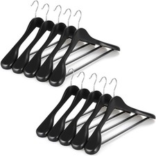 Heavy Duty Wooden Suit Hangers with Non Slip Pants Bar Wide Shoulder 360 Swivel