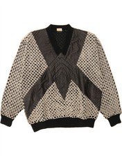 VINTAGE Mens V-Neck Jumper Sweater IT 56/58 XL Grey Colourblock Acrylic AN02