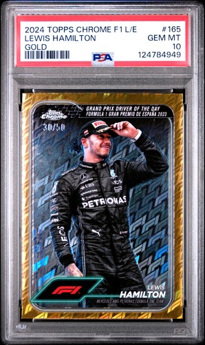 2024 TOPPS CHROME FORMULA 1 LOGOFRACTOR EDITION GOLD LEWIS HAMILTON 30/50 PSA 10