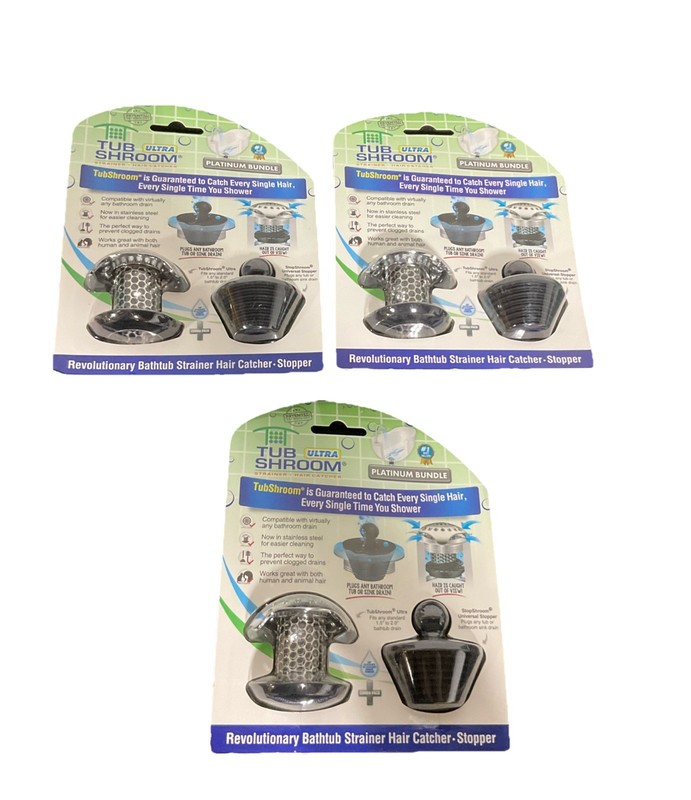 TubShroom Ultra Tub Drain Hair Catcher Protector Stainless 3 Pack