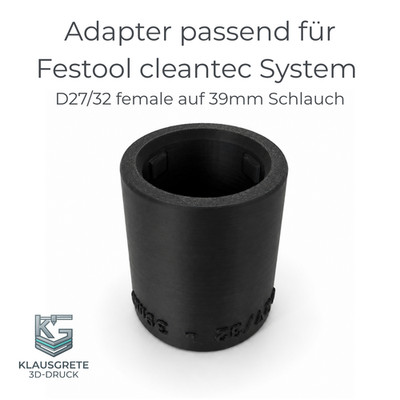 Adapter Staubsauger passend Festool cleantec D27/32 female - 39mm Schlauch