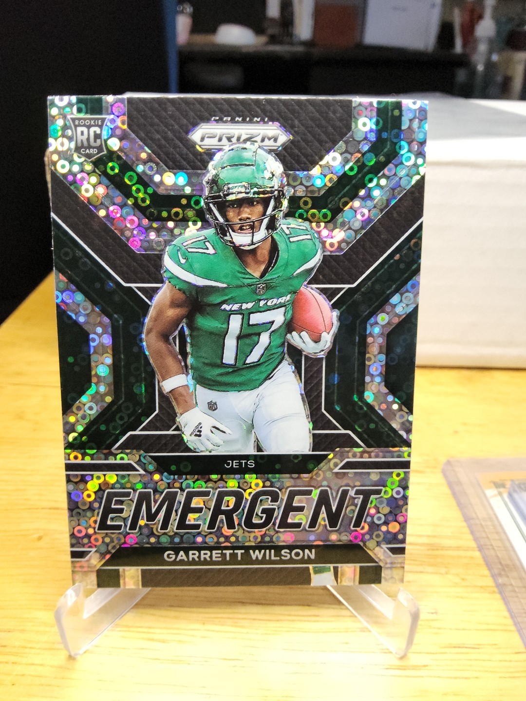 2022 Prizm No Huddle Garrett Wilson EMERGENT Silver Disco Prizm RC Jets