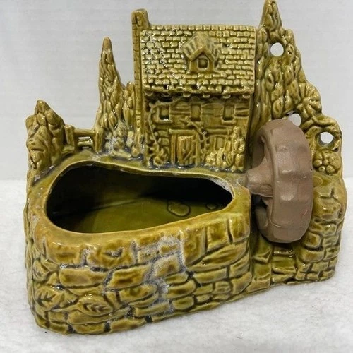 Shawnee 769 Ceramic Grist Mill Olive Green Planter Water Well Art MCM Display