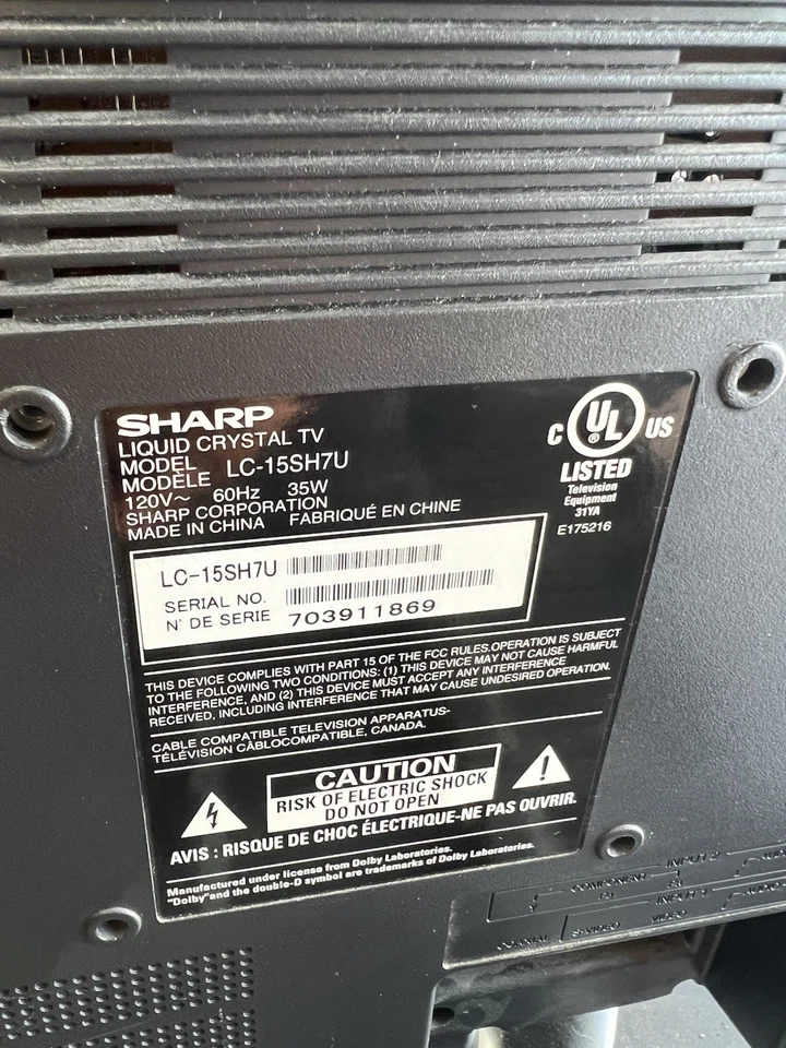 Sharp Liquid Crystal TV LC-15SH7U 15 Inch LCD TV No Remote Retro Gaming - Image 3 of 4
