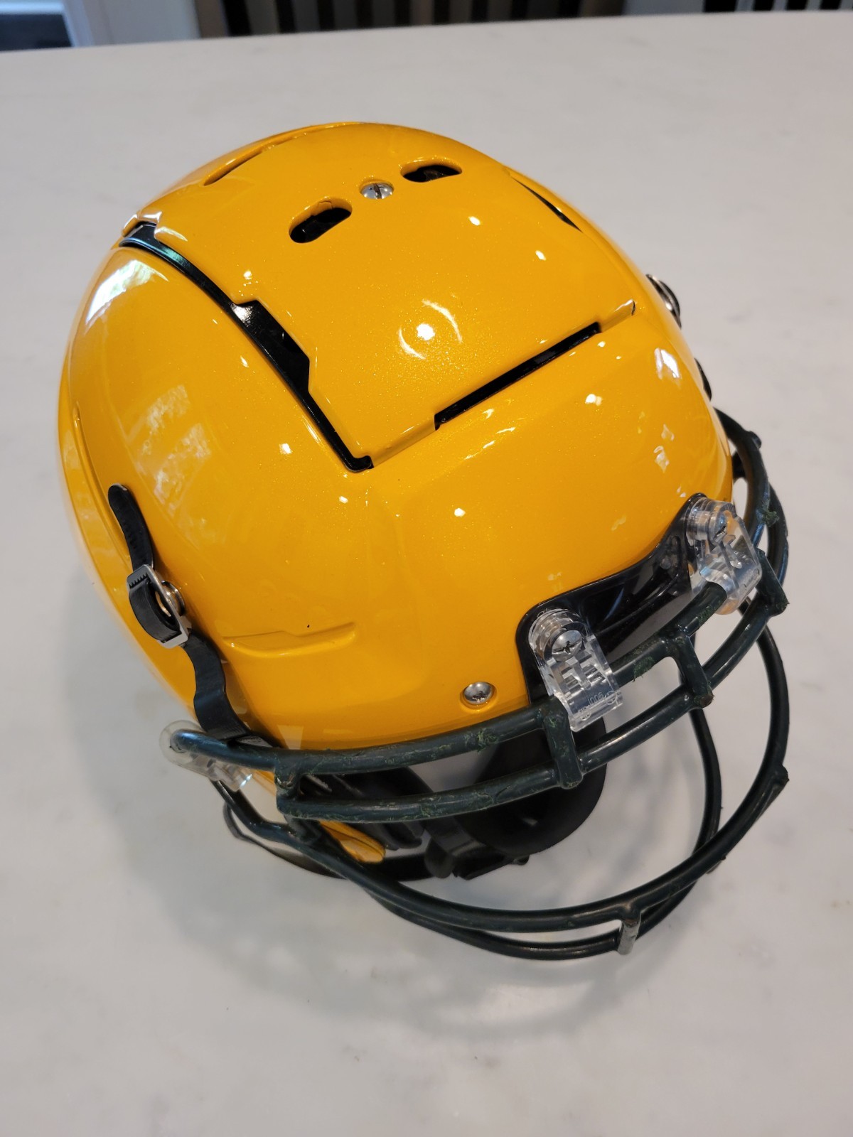 Schutt F7 VTD Collegiate Football Helmet - Gold - Adult  Size LG .Green Mask