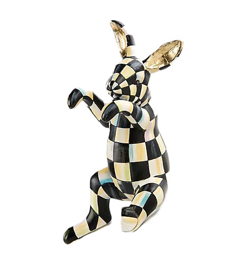 MacKenzie Childs Funny Bunny Pot Climber Courtly Check Golden Ears Figurine