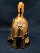 Bohemia Crystal Art Glass Hand Bell Ornament Gold Gilt 11cm Good Condition Vinta