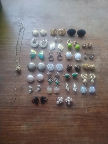Lot Of Assorted Vintage Costume Jewelry 25 Pairs Of Earrings And A Necklace.