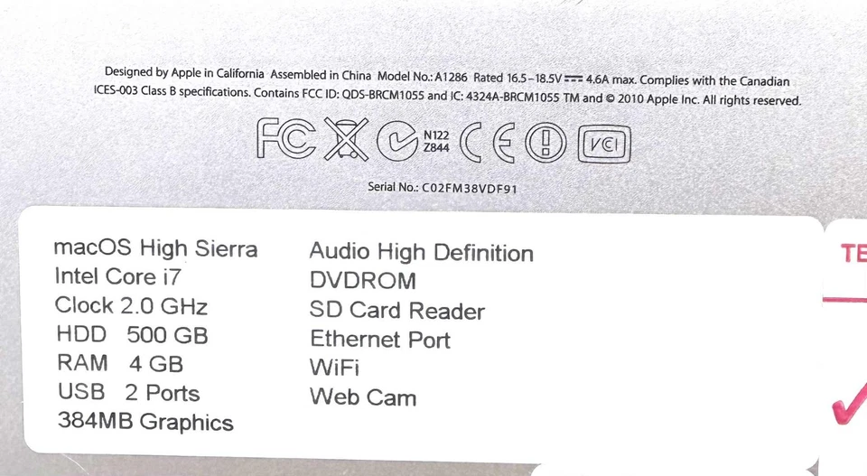 Apple Macbook Pro 15" Silver A1286 - Image 3 of 4