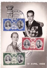 April 18-19, 1956 PRINCE RAINER  & GRACE KELLY Wedding RPPC with 3 STAMPS
