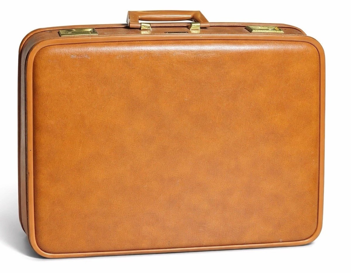Vintage Wheary Hard Side Suitcase 1950s Tan Mid Century Luggage