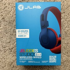 New JLab JBuddies Studio 2 Over Ear Wireless Bluetooth Kids Headphones Blue Red