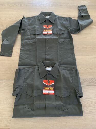 2 Key Imperial Key Prest Army Green Button Up Front Work Shirt Mens 15.5 MED VTG