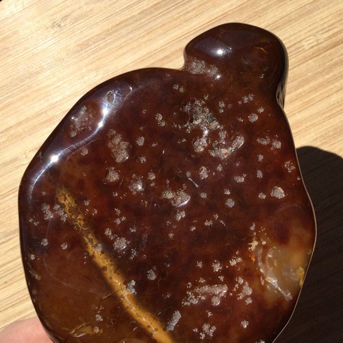 Agate Geode Slice Cut Polished Face Pitted Rock Back Natural Brown Crystal 4.5" - 第 7/8 張圖片