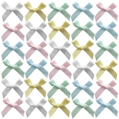 Small Pastel Satin Bows 30Pc 3cm Pre-Tied Ribbon Craft Mini Tiny Light Baby Pale