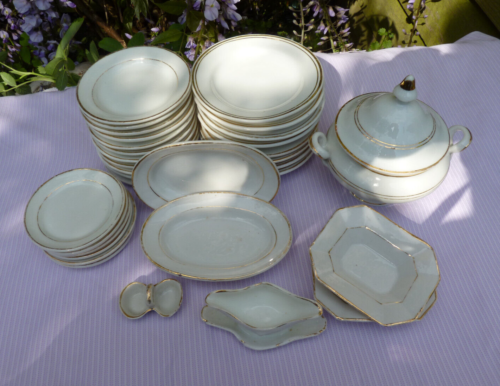 Antique Miniature Dinner Set Service Childs Gilt Trim Porcelain 33 pieces - Picture 2 of 24