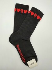  125 Alexander McQueen Wmn Black Mid-Calf Heart Skull Sport Socks L 639815 1074