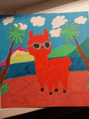 GAT IMPRESSIONISM ORIGINAL Painting 6x6 COLLECTIBLE WHIMSICAL LLAMA ANIMAL