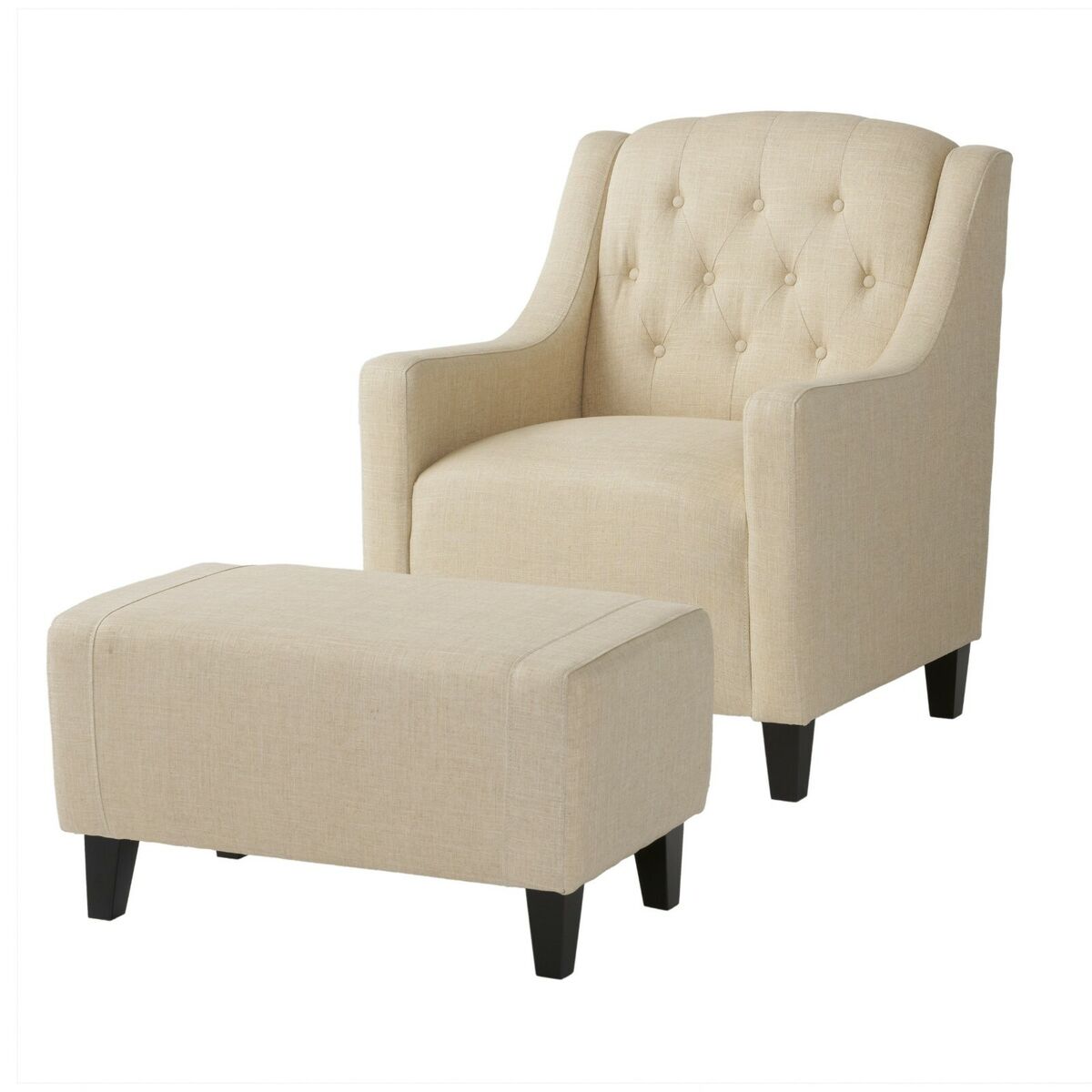 Empierre Beige Fabric Club Chair and Ottoman