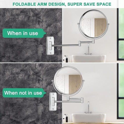 Wall-Mounted Double-Sided 8" Makeup Mirror With 10X Magnification & 360° Rotatio - Picture 4 of 7